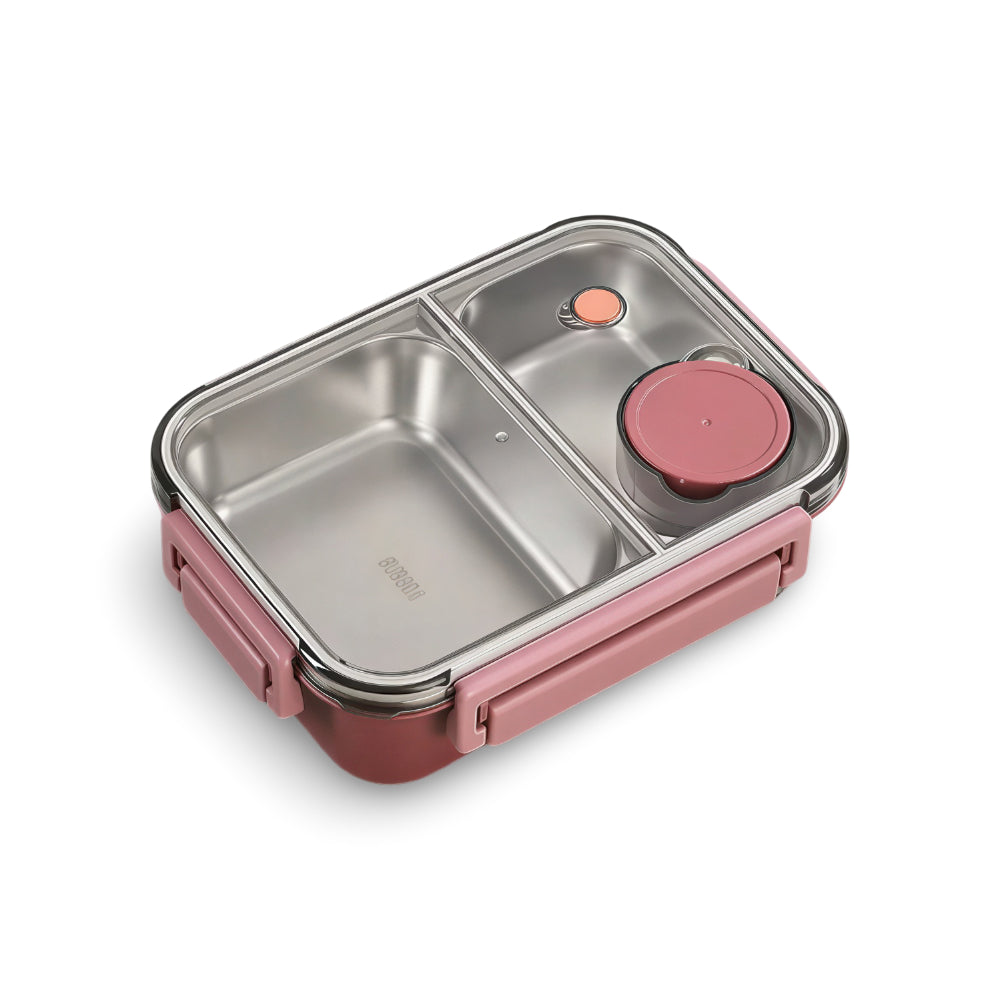 Bento Lunch Box Stainless Steel Two Compartments Side Latches