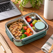 Bento Lunch Box Stainless Steel Two Compartments Side Latches