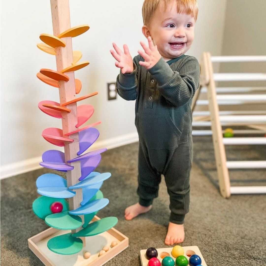 Wooden Rainbow Tower Educational Sensory Play - Image 1